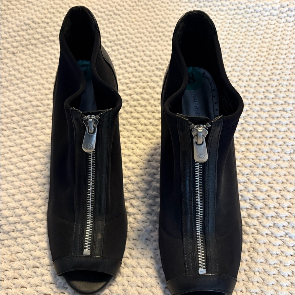 Adrienne Vittadini Black Peep-Toe Front-Zip Ankle Heels